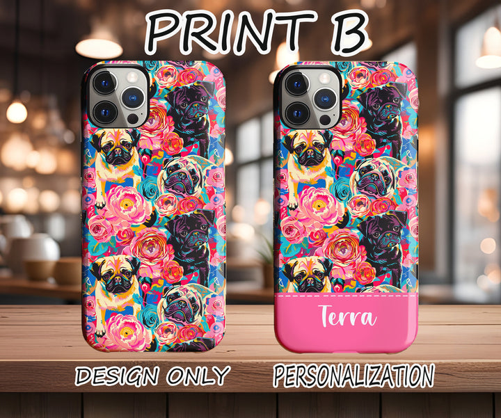 Pug dog iphone case/ tough Iphone case/ custom name iphone case/ Christmas dog owner gift/ floral Phone Case/ Personalized iphone case