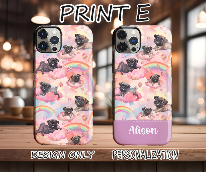 Pug dog iphone case/ tough Iphone case/ custom name iphone case/ Christmas dog owner gift/ floral Phone Case/ Personalized iphone case