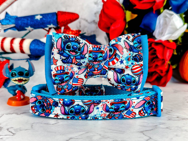 4th of July dog collar bow tie/ Patriotic cute dog collar/ independence day USA collar/ American dog collar/ boy large small dog collar