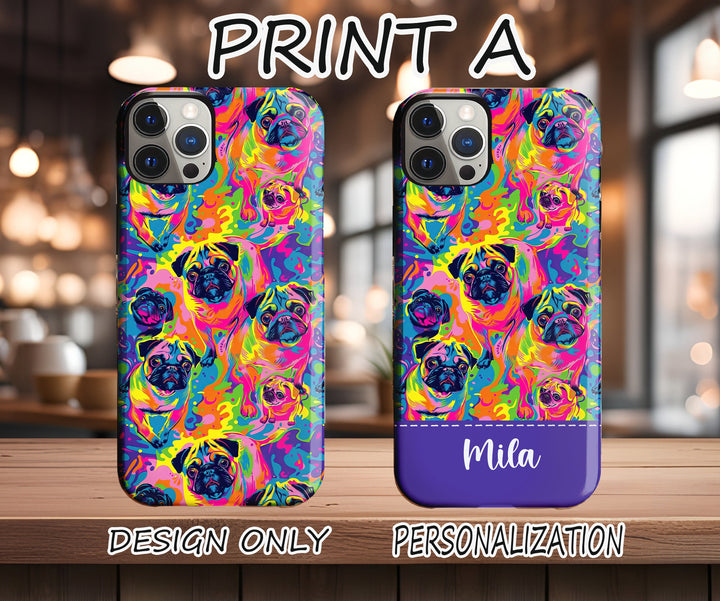 Pug dog iphone case/ tough Iphone case/ custom name iphone case/ Christmas dog owner gift/ floral Phone Case/ Personalized iphone case