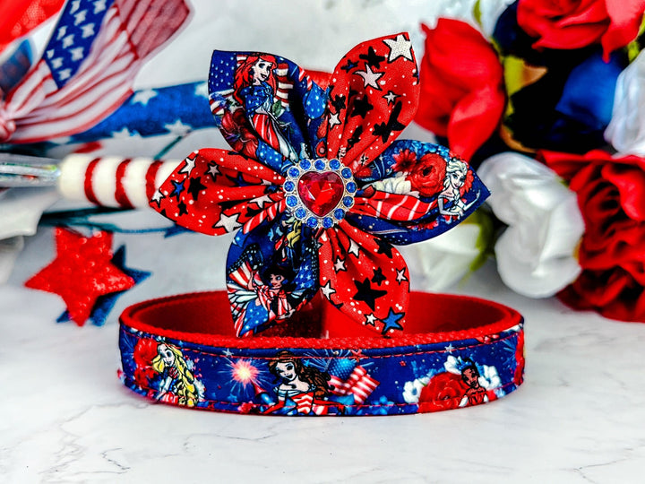 4th of July princess dog collar flower/ patriotic floral dog collar