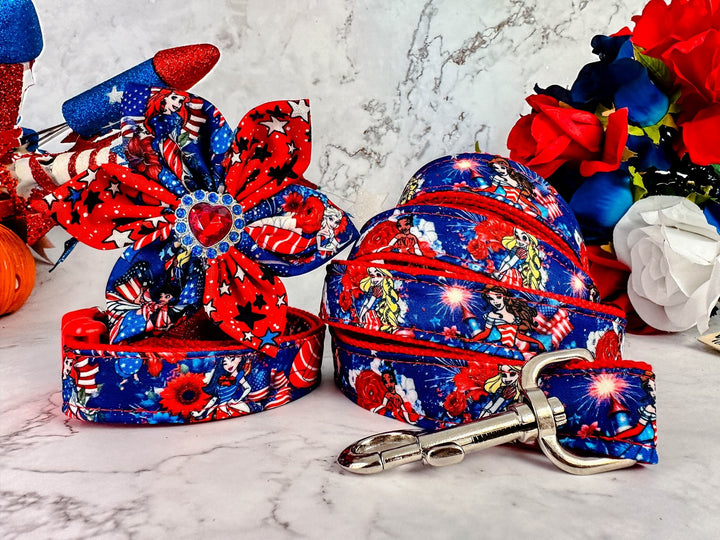 4th of July princess dog collar flower/ patriotic floral dog collar