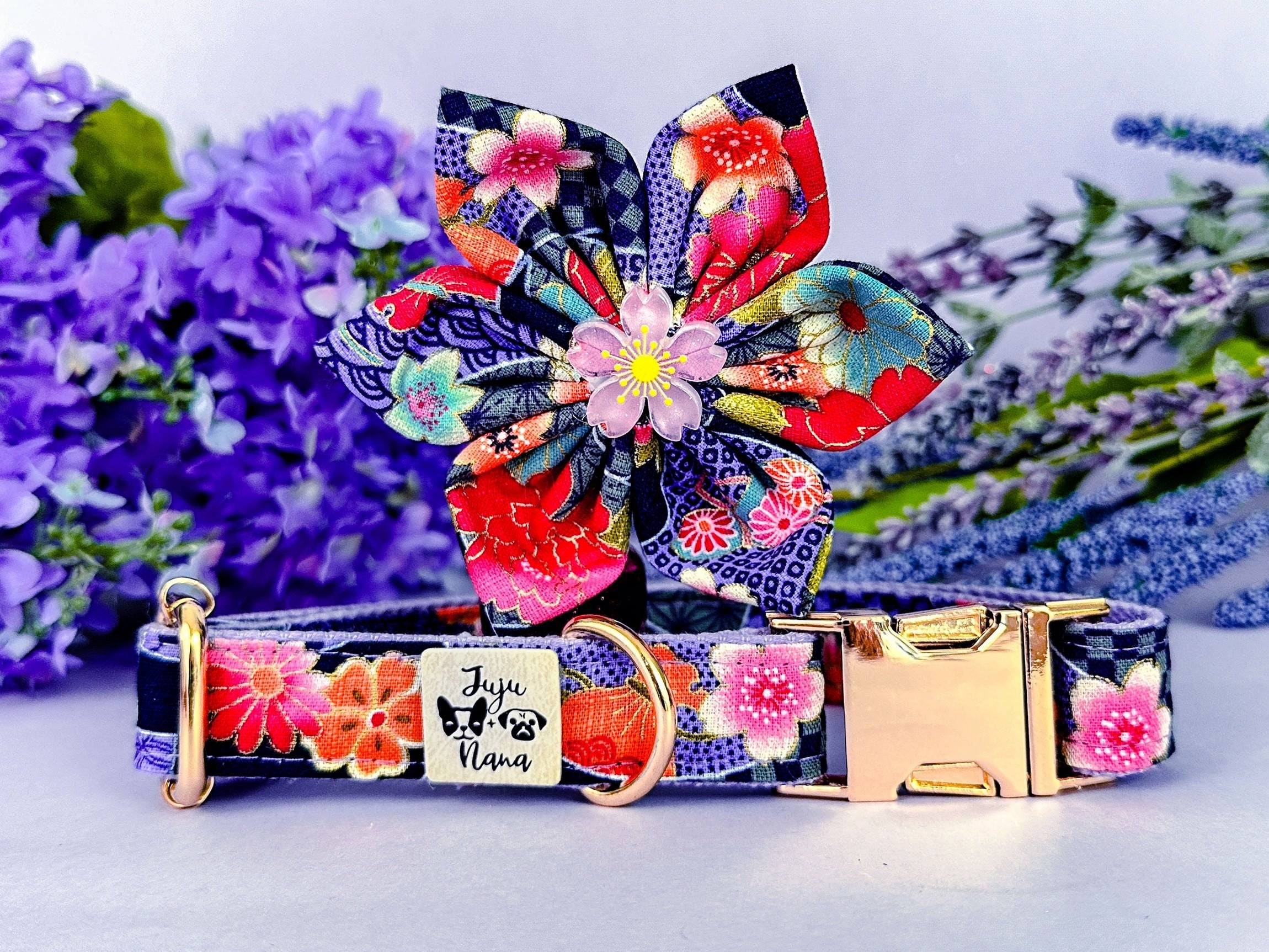 Purple flower dog collar best sale