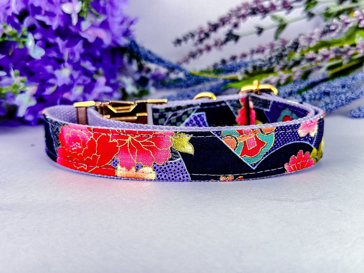 purple Female floral dog collar/ Japanese kimono girl dog collar/ flower cherry blossom collar/ small large dog collar/ soft fabric collar