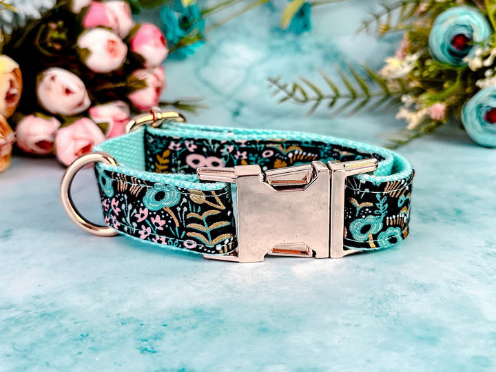 Rifle paper co floral dog collar/ girl flower Collar/ Small medium dog collar/ large Puppy Collar/ female yellow dog collar/ rose collar