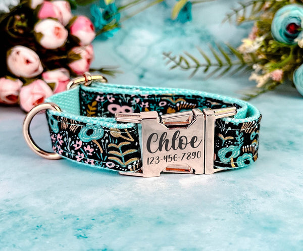 Rifle Paper Co Engraved buckle dog Collar - Tapestry midnight