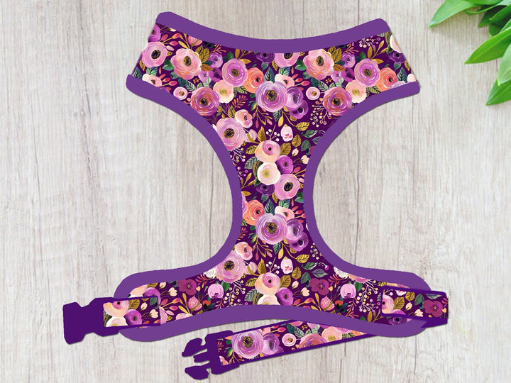 Rose Floral dog harness vest/ purple flower harness/ autumn summer dog harness/ winter spring fall dog harness/ small medium dog harness