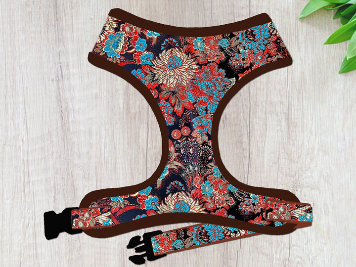 Dog harness - glitter Autumn flowers