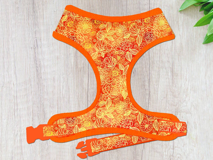 Fall floral dog harness vest/ girl boy autumn dog harness/ harvest flower harness/ thanksgiving leaves harness/ small puppy medium harness