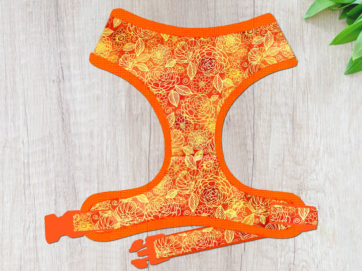 Fall floral dog harness vest/ girl boy autumn dog harness/ harvest flower harness/ thanksgiving leaves harness/ small puppy medium harness