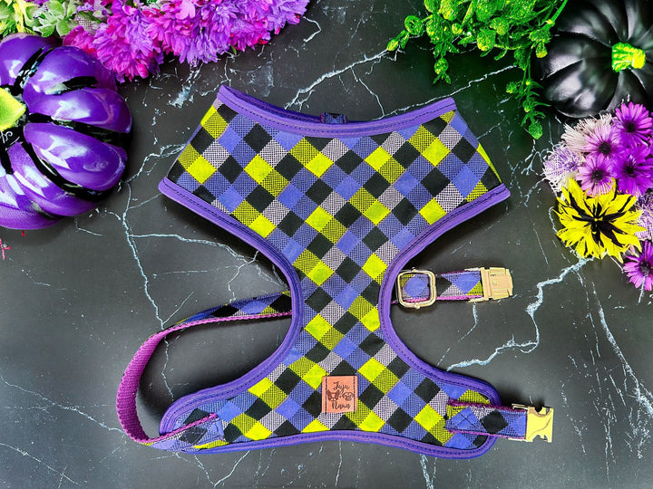 Halloween Dog harness - Purple Green Plaid