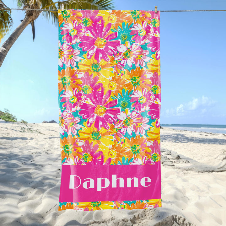 Preppy Pineapple Beach Towel/ Custom Tropical Fruit floral towel/ Personalized Summer Gift Coastal Vacation Bachelorette Birthday Favor
