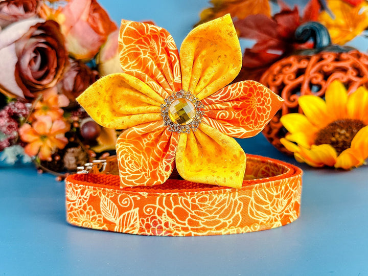 Sunflower harvest dog collar flower/ girl holiday collar/ floral autumn dog collar/ Thanksgiving dog collar/ small large puppy dog collar