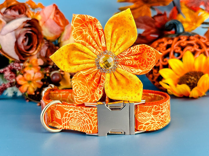 Sunflower harvest dog collar flower/ girl holiday collar/ floral autumn dog collar/ Thanksgiving dog collar/ small large puppy dog collar