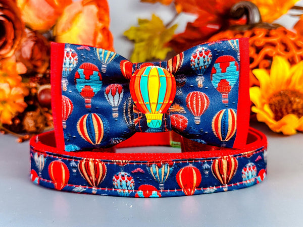 Hot air balloon dog collar bow tie/ boy dog collar/ cute dog collar/ small large medium dog collar/ puppy fabric collar