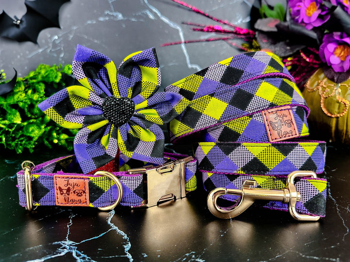 Halloween Plaid dog harness leash set/ Boy girl Dog harness vest/ Fall holiday dog harness and leash/ custom harness/ small puppy harness