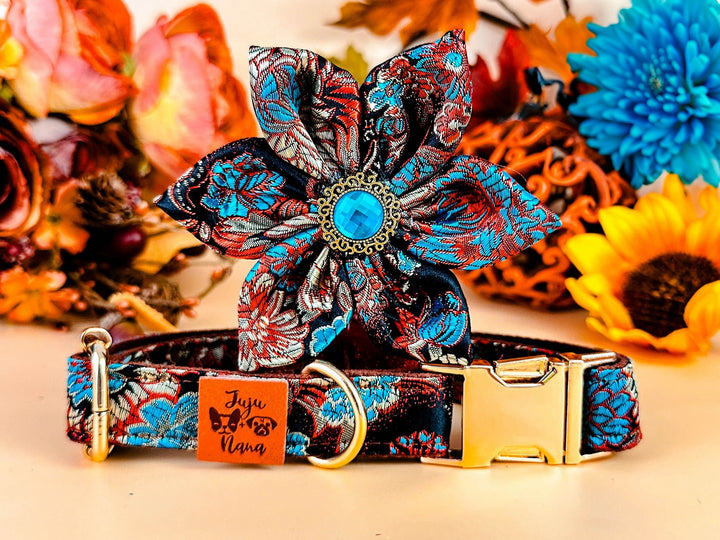 Autumn floral dog collar flower/ harvest sunflower dog collar/ Fall Thanksgiving dog collar/ small large dog collar/ liberty boho dog collar