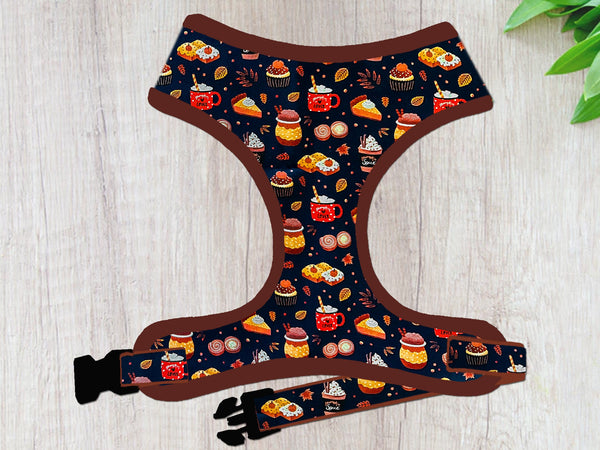 Fall coffee spice dog harness vest/ Autumn girl boy harness/ harvest dog harness/ thanksgiving cute harness/ small medium puppy dog harness