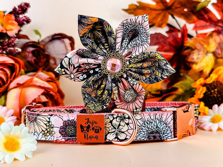 Autumn floral dog collar flower/ harvest sunflower dog collar/ Fall Thanksgiving dog collar/ small large dog collar/ liberty boho dog collar