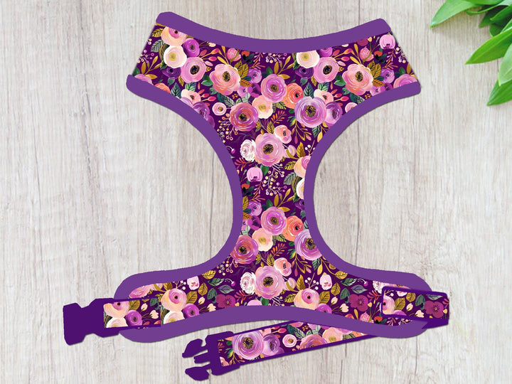 Rose Floral dog harness vest/ purple flower harness/ autumn summer dog harness/ winter spring fall dog harness/ small medium dog harness