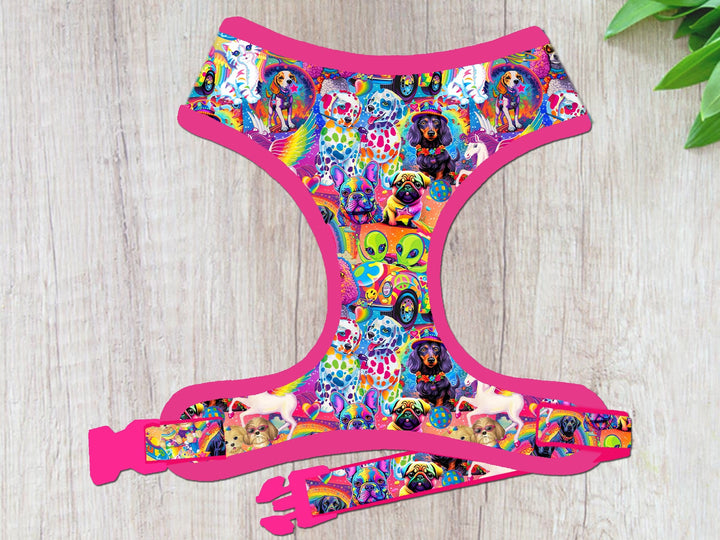 summer rainbow alien dog harness vest/ pride pink retro dog harness/ french bulldog pug harness/ poodle shih tzu dachshund dog harness