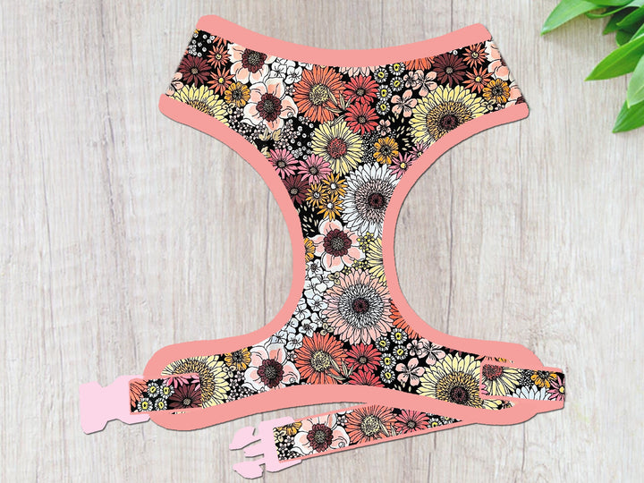 Sunflower floral dog harness vest/ girl fall autumn dog harness/ harvest glitter harness/ thanksgiving leaves harness/ fabric dog harness