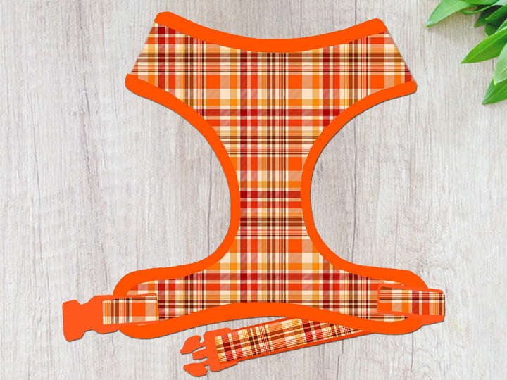 Fall plaid dog harness vest/ Thanksgiving tartan dog harness/ autumn harvest dog harness/ girl boy dog harness/ orange small medium harness