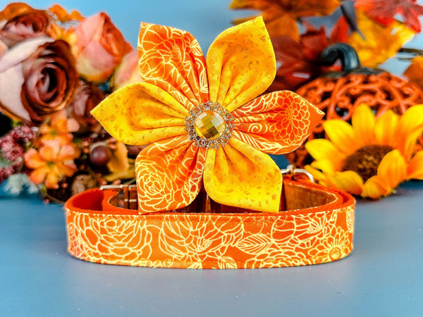 Sunflower harvest dog collar flower/ girl holiday collar/ floral autumn dog collar/ Thanksgiving dog collar/ small large puppy dog collar