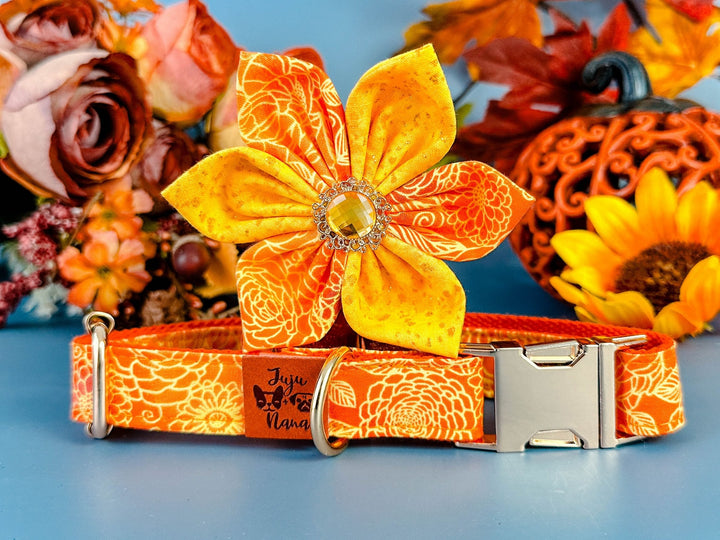 Sunflower harvest dog collar flower/ girl holiday collar/ floral autumn dog collar/ Thanksgiving dog collar/ small large puppy dog collar