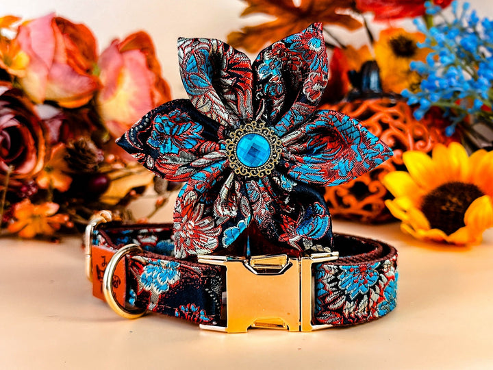 Autumn floral dog collar flower/ harvest sunflower dog collar/ Fall Thanksgiving dog collar/ small large dog collar/ liberty boho dog collar