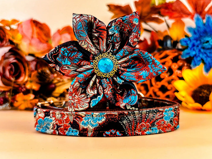 Autumn floral dog collar flower/ harvest sunflower dog collar/ Fall Thanksgiving dog collar/ small large dog collar/ liberty boho dog collar