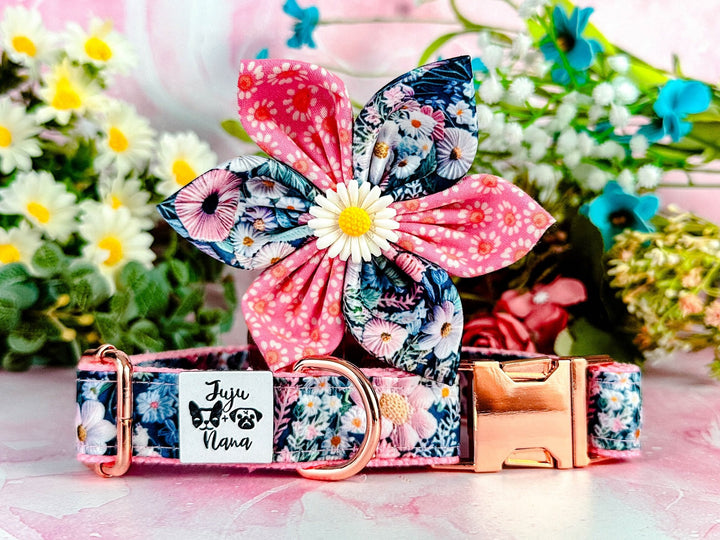 Daisy Girl dog collar flower/ Rifle paper co floral collar/ small large dog collar/ designer boho fabric collar/ medium puppy collar