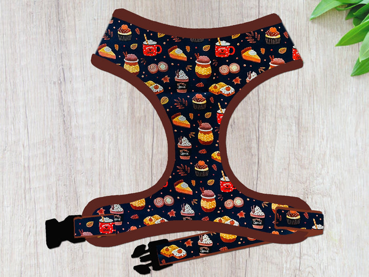 Fall coffee spice dog harness vest/ Autumn girl boy harness/ harvest dog harness/ thanksgiving cute harness/ small medium puppy dog harness