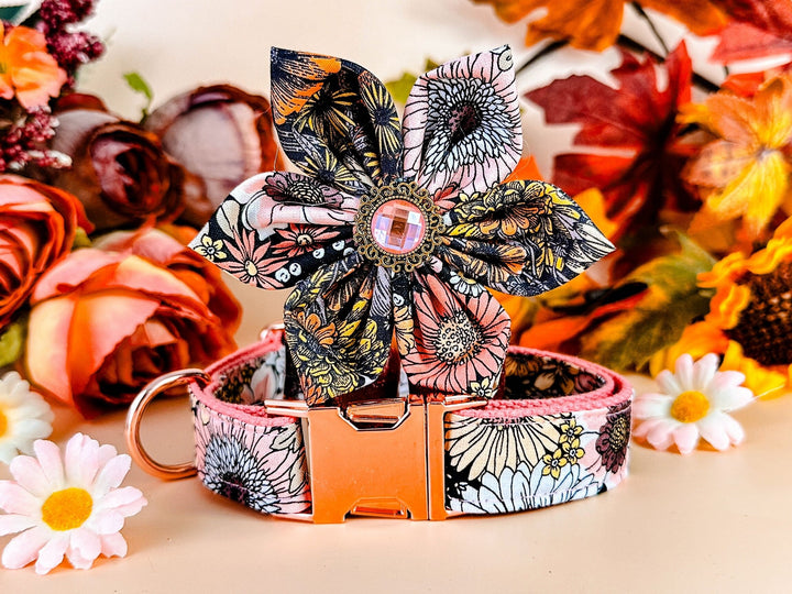 Autumn floral dog collar flower/ harvest sunflower dog collar/ Fall Thanksgiving dog collar/ small large dog collar/ liberty boho dog collar