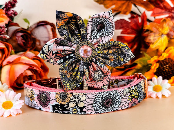 Autumn floral dog collar flower/ harvest sunflower dog collar/ Fall Thanksgiving dog collar/ small large dog collar/ liberty boho dog collar