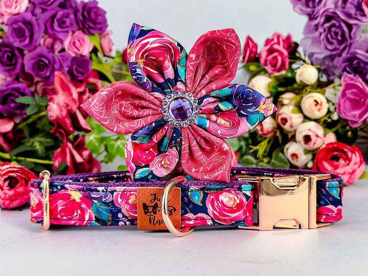 rose floral dog collar with flower/ purple summer spring dog collar