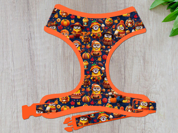 Fall Thanksgiving Minions dog harness vest/ autumn harvest dog harness/ cute character pumpkin dog harness/ boy girl dog harness