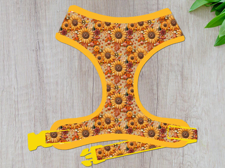 Fall sunflower dog harness vest/ girl floral dog harness/ Autumn harvest dog harness/ thanksgiving embroidery dog harness/ fabric harness