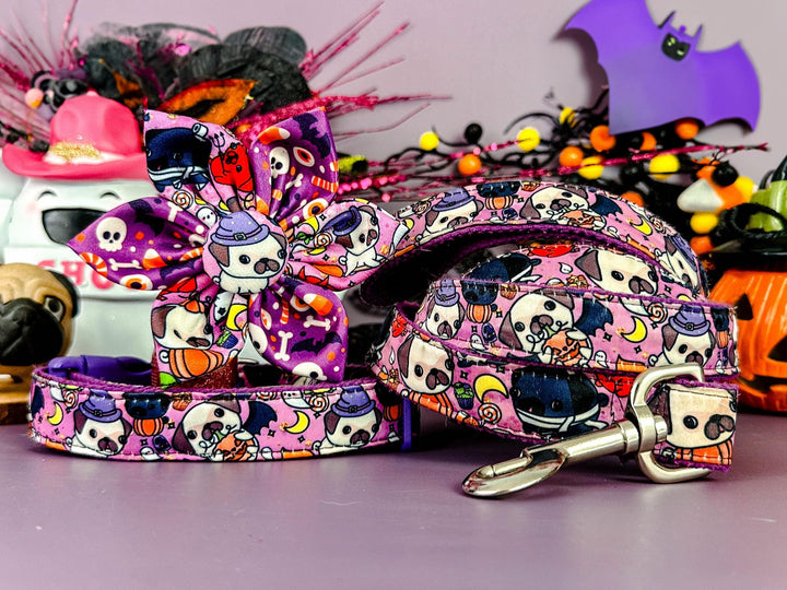 Purple Halloween Pug dog collar flower/ French bulldog girl dog collar/ pumpkin spooky dog collar/ boston terrier Frenchie dog collar