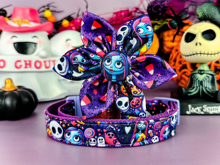 Rainbow neon Halloween nightmare dog collar flower/ ghost pumpkin dog collar/ Sally jack skellington collar/ spooky trick or treat collar