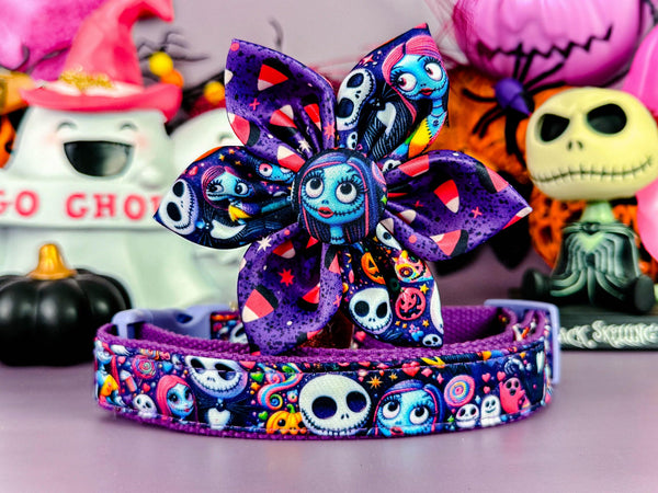 Rainbow neon Halloween nightmare dog collar flower/ ghost pumpkin dog collar/ Sally jack skellington collar/ spooky trick or treat collar