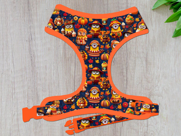 Fall Thanksgiving Minions dog harness vest/ autumn harvest dog harness/ cute character pumpkin dog harness/ boy girl dog harness