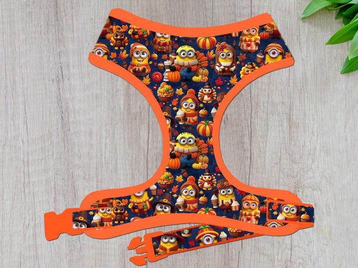 Fall Thanksgiving Minions dog harness vest/ autumn harvest dog harness/ cute character pumpkin dog harness/ boy girl dog harness