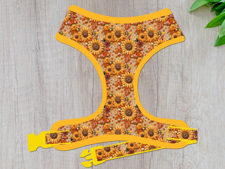 Fall sunflower dog harness vest/ girl floral dog harness/ Autumn harvest dog harness/ thanksgiving embroidery dog harness/ fabric harness