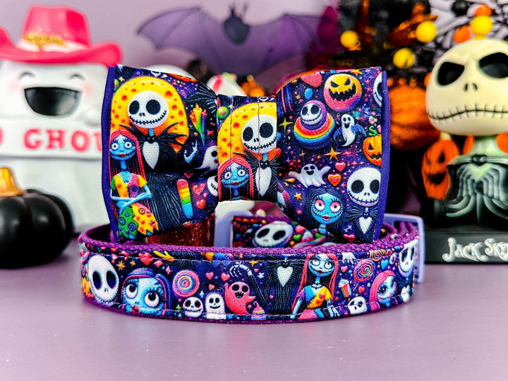 Halloween dog collar with bow tie - neon Nightmare