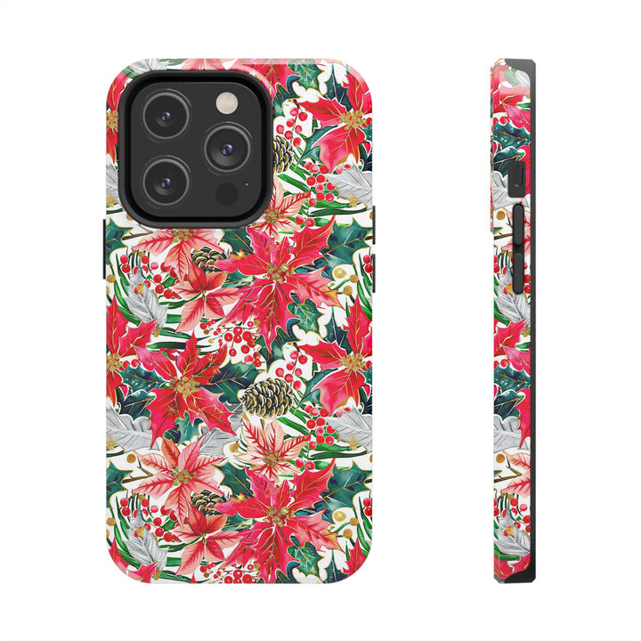 Christmas poinsettia floral Iphone case cover/ preppy winter flower tough phone case/ personalized Christmas gift/ custom name Phone Case