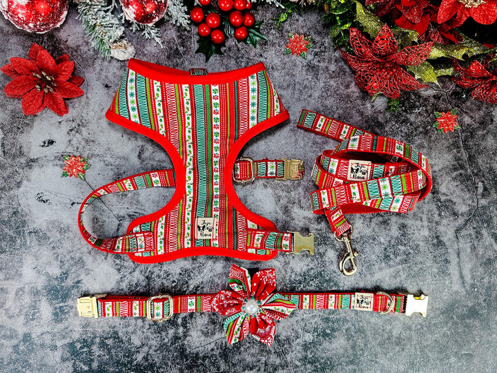 Christmas ugly sweater dog Harness leash set/ boy girl dog harness vest/ winter holiday dog harness and leash/ aztec dog lead and harness