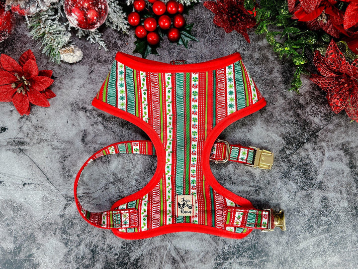 Christmas stripe dog harness vest/ girl boy dog harness/ ugly sweater dog harness/ holiday embroidery winter harness/ deer snowflake harness