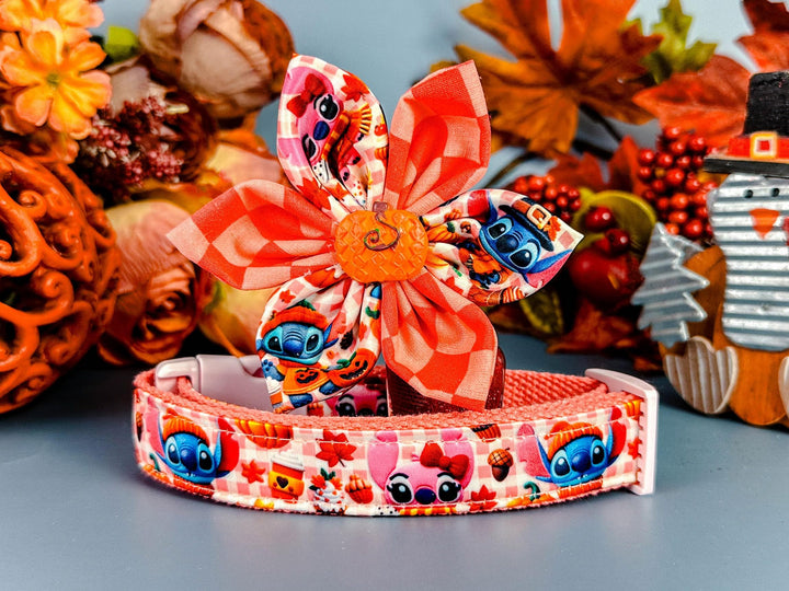 Autumn plaid Stitch dog collar flower/ Fall harvest dog collar/ Thanksgiving turkey dog collar/ girl pumpkin dog collar/ small large collar