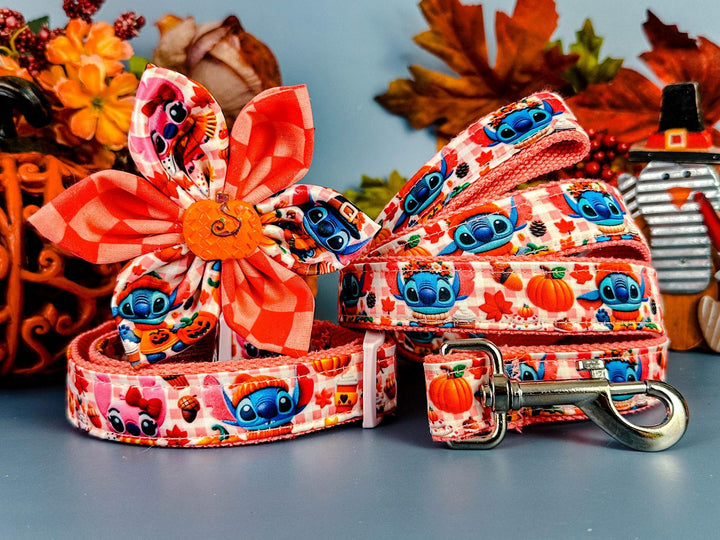 Autumn plaid Stitch dog collar flower/ Fall harvest dog collar/ Thanksgiving turkey dog collar/ girl pumpkin dog collar/ small large collar